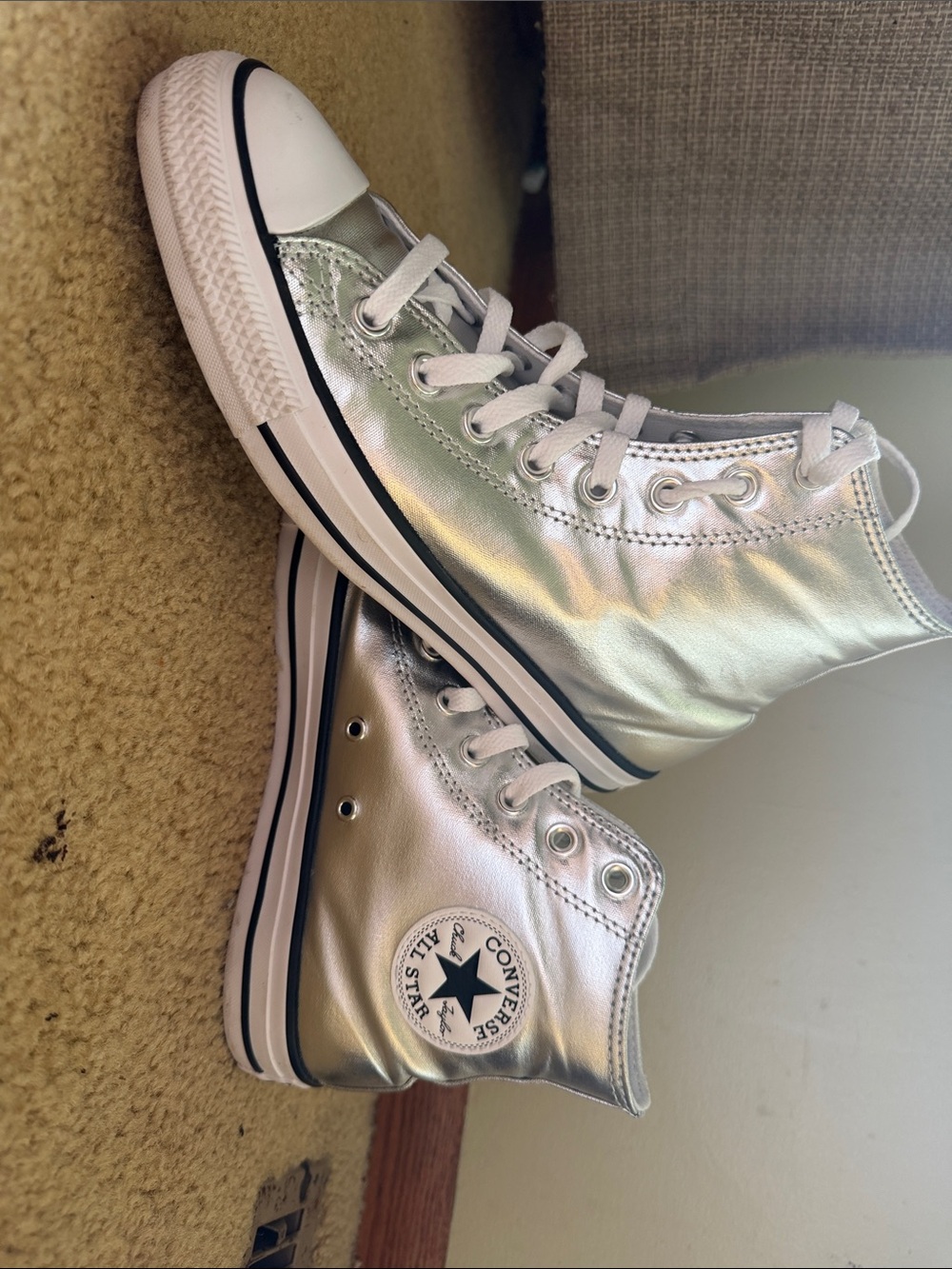 Converse Metallic Silver High-Top Sneakers - Picture 3 of 7